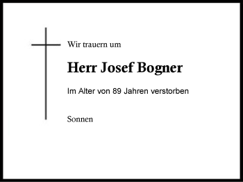 Traueranzeige von Josef Bogner von Region Berchtesgadener Land