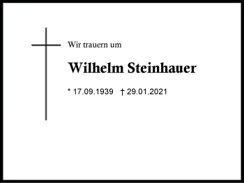 Traueranzeige von Wilhelm Steinhauer von Region Berchtesgadener Land