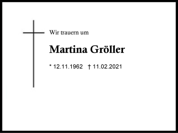 Traueranzeige von Martina Gröller von Region Berchtesgadener Land