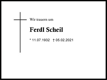 Traueranzeige von Ferdl Scheil von Region Berchtesgadener Land