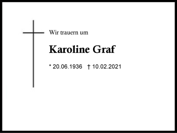 Traueranzeige von Karoline Graf von Region Berchtesgadener Land
