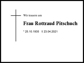 Traueranzeige von Rottraud Pitschuch von Region Berchtesgadener Land