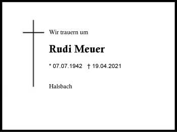 Traueranzeige von Rudi Meuer von Region Berchtesgadener Land
