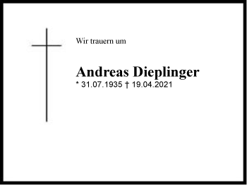 Traueranzeige von Andreas  Dieplinger von Region Chiemgau