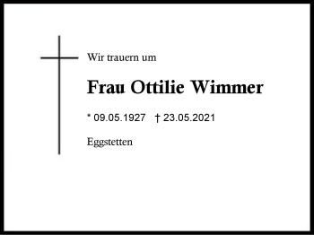 Traueranzeige von Ottilie Wimmer von Region Berchtesgadener Land
