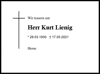 Traueranzeige von Kurt Lienig von Region Berchtesgadener Land