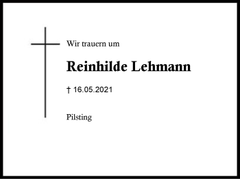 Traueranzeige von Reinhilde Lehmann von Region Berchtesgadener Land