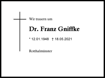Traueranzeige von Franz Gniffke von Region Berchtesgadener Land