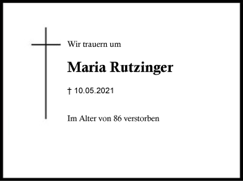 Traueranzeige von Maria Rutzinger von Region Berchtesgadener Land