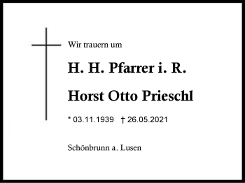 Traueranzeige von Horst Otto Prieschl von Region Berchtesgadener Land