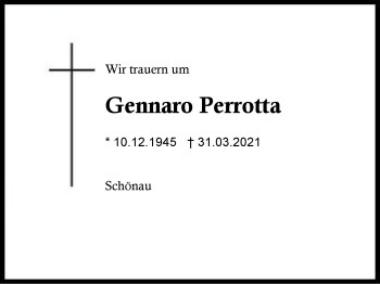 Traueranzeige von Gennaro Perrotta von Region Chiemgau