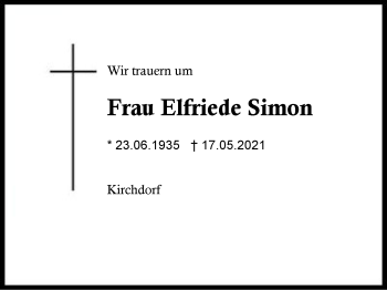 Traueranzeige von Elfriede Simon von Region Berchtesgadener Land