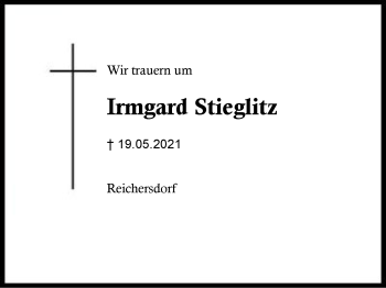 Traueranzeige von Irmgard Stieglitz von Region Berchtesgadener Land