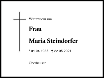 Traueranzeige von Maria Steindorfer von Region Berchtesgadener Land