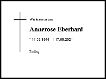 Traueranzeige von Annerose Eberhard von Region Berchtesgadener Land