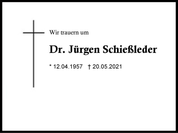 Traueranzeige von Jürgen Schießleder von Region Berchtesgadener Land
