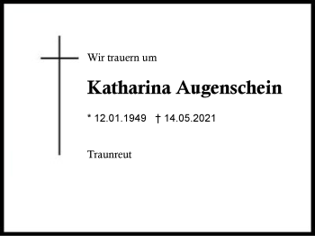 Traueranzeige von Katharina Augenschein von Region Berchtesgadener Land