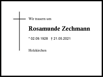 Traueranzeige von Rosamunde Zechmann von Region Berchtesgadener Land