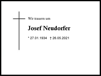 Traueranzeige von Josef Neudorfer von Region Berchtesgadener Land