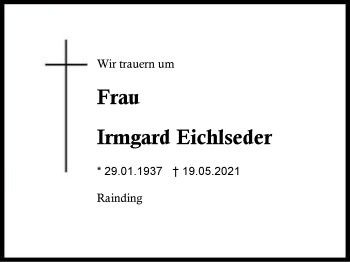 Traueranzeige von Irmgard Eichlseder von Region Berchtesgadener Land