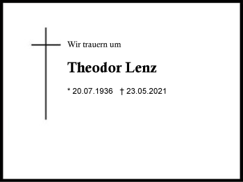 Traueranzeige von Theodor Lenz von Region Berchtesgadener Land