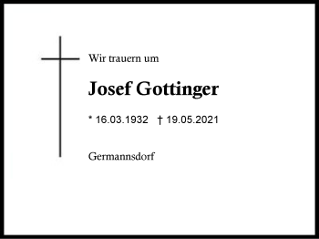 Traueranzeige von Josef Gottinger von Region Berchtesgadener Land
