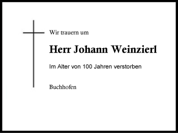 Traueranzeige von Johann Weinzierl von Region Berchtesgadener Land