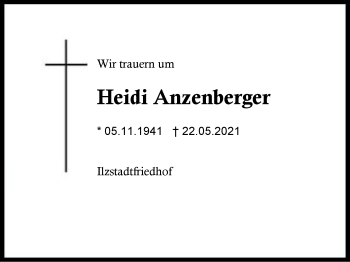 Traueranzeige von Heidi Anzenberger von Region Berchtesgadener Land