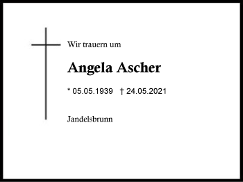 Traueranzeige von Angela Ascher von Region Berchtesgadener Land