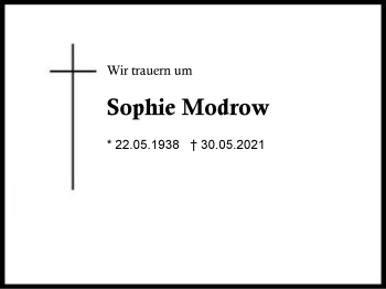 Traueranzeige von Sophie Modrow von Region Berchtesgadener Land