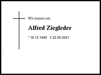 Traueranzeige von Alfred  Ziegleder von Region Berchtesgadener Land