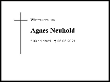 Traueranzeige von Agnes Neuhold von Region Chiemgau