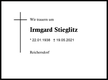 Traueranzeige von Irmgard Stieglitz von Region Berchtesgadener Land