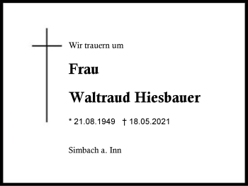 Traueranzeige von Waltraud Hiesbauer von Region Berchtesgadener Land