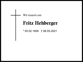 Traueranzeige von Fritz Hehberger von Region Berchtesgadener Land