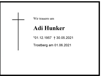 Traueranzeige von Adi Hunker von Region Chiemgau