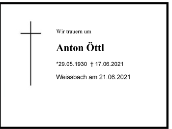 Traueranzeige von Anton Öttl von Region Berchtesgadener Land