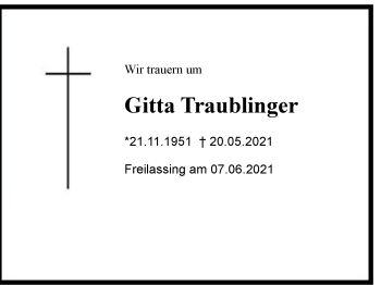 Traueranzeige von Gitta Traublinger von Region Berchtesgadener Land