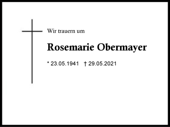 Traueranzeige von Rosemarie Obermayer  von Region Berchtesgadener Land