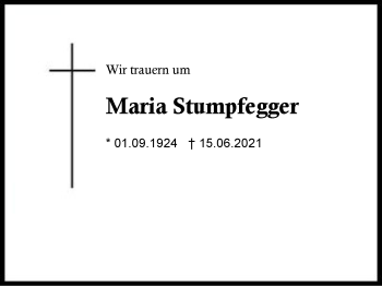 Traueranzeige von Maria Stumpfegger von Region Berchtesgadener Land