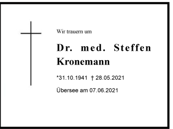 Traueranzeige von Dr. med. Steffen Kronemann von Region Chiemgau