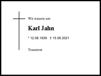 Traueranzeige von Karl Jahn von Region Traunstein