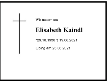 Traueranzeige von Elisabeth Kaindl von Region Chiemgau