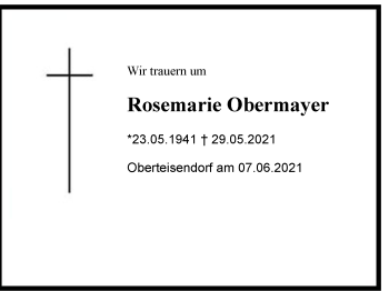 Traueranzeige von Rosemarie Obermayer von Region Berchtesgadener Land