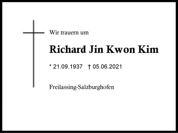 Traueranzeige von Richard Jin Kwon Kim von Region Berchtesgadener Land