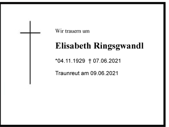Traueranzeige von Elisabeth Ringsgwandl von Region Chiemgau