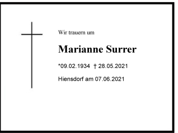 Traueranzeige von Marianne Surrer von Region Chiemgau