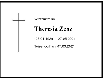 Traueranzeige von Theresia Zenz von Region Berchtesgadener Land