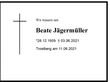 Traueranzeige von Beate Jägermüller von Region Chiemgau