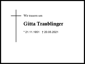 Traueranzeige von Gitta Traublinger  von Region Berchtesgadener Land